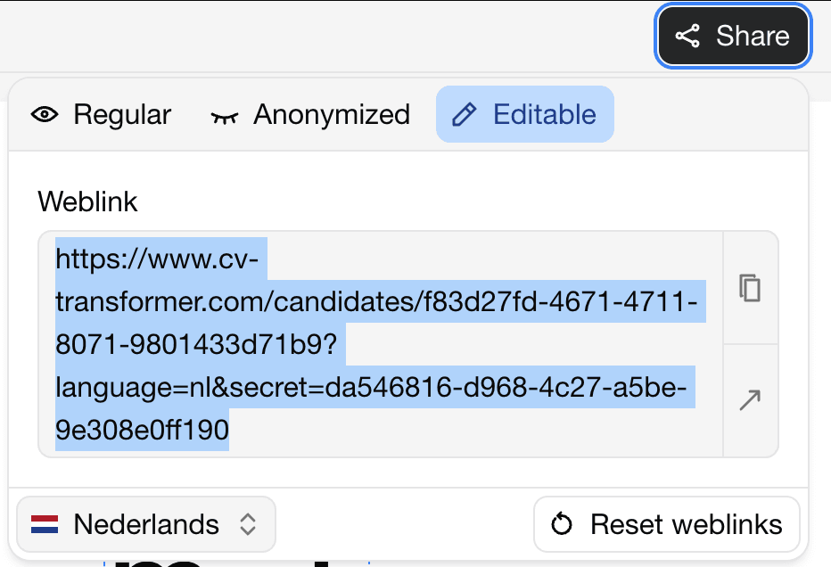 Candidate share menu